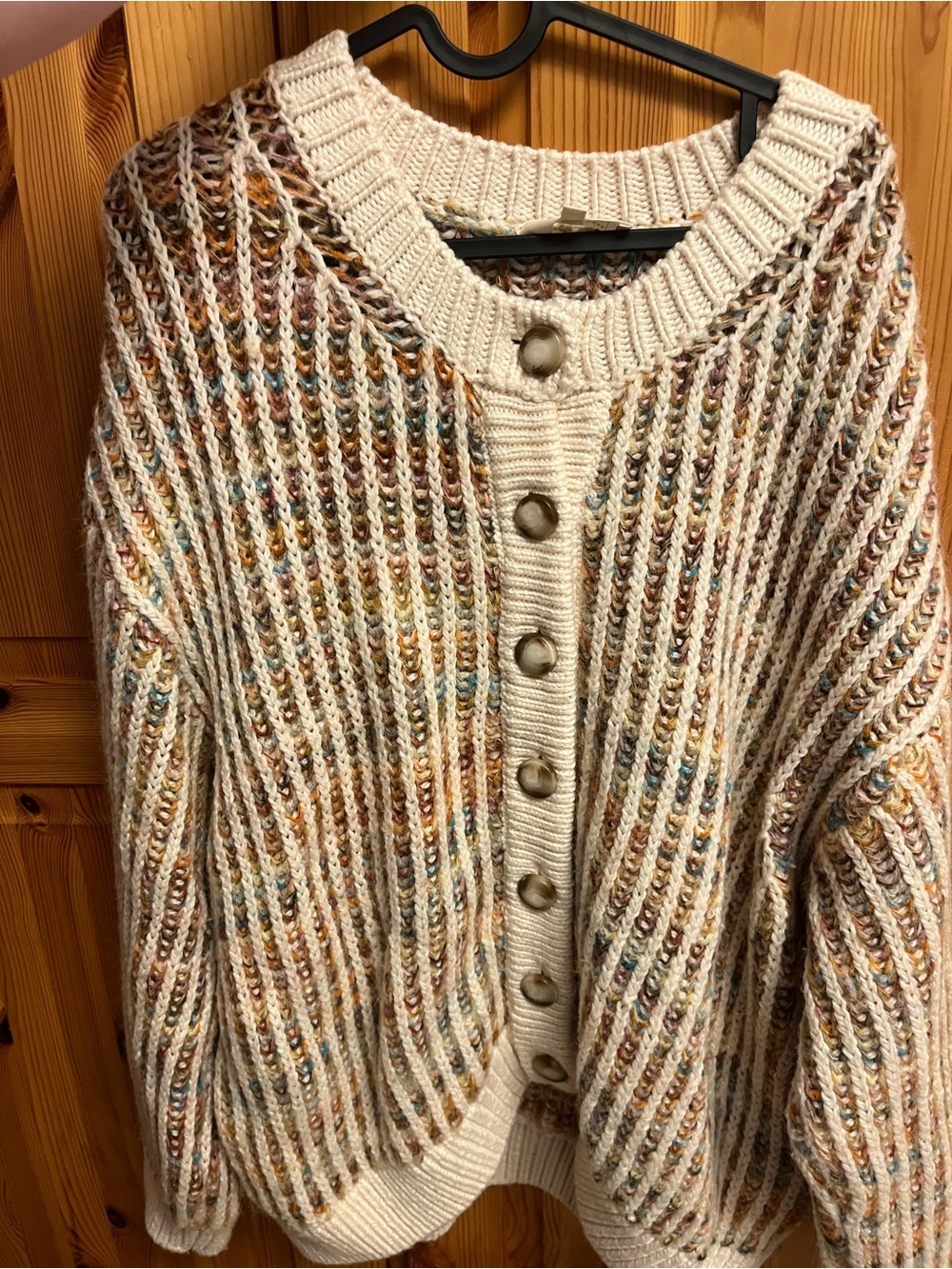 Sezane Cream Multicolor Speckled Knit Button Cardigan